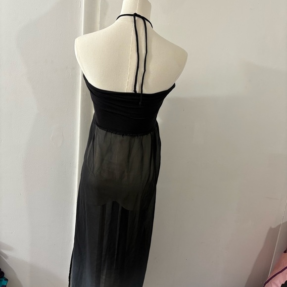 Raviya Strapless Sheer Maxi Cover Up Halter Sz S Black Gray Ombre Side Slit - Picture 4 of 7